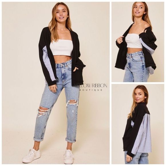 NEW Stripe Contrast Open Cardigan - Picture 5 of 5